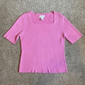 Worthington Essentials Women's Medium Pink Ribbed Short Sleeve Square Neck Top